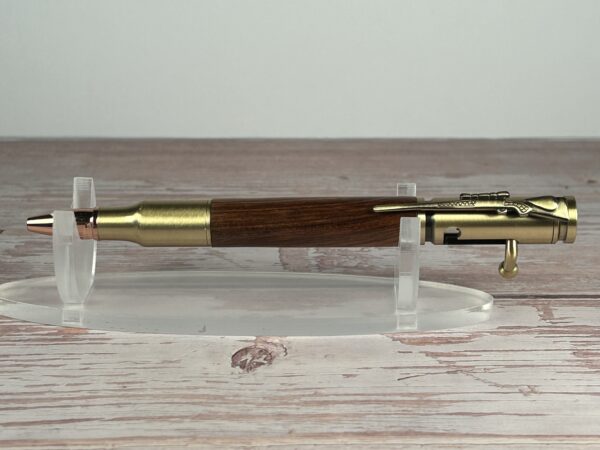 30 Caliber Cocobolo Antique Brass Bolt Action Pen - Image 2